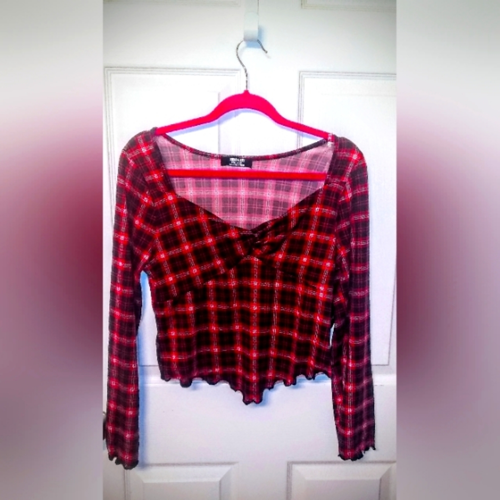 Jolie & Joy By FCT Women's Long Sleeve Red Plaid Blouse